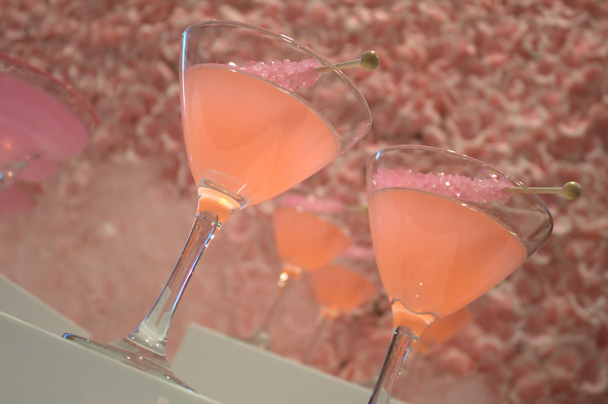 Signature pink cocktails on display